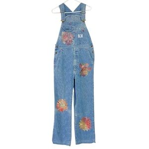 Vintage 90s Wrangler Overalls Womens Size 8 Medium Floral Hand Painted Handmade